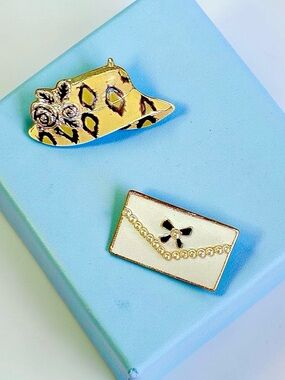 Two Enamel Brooches - Fashion Hat & Clutch